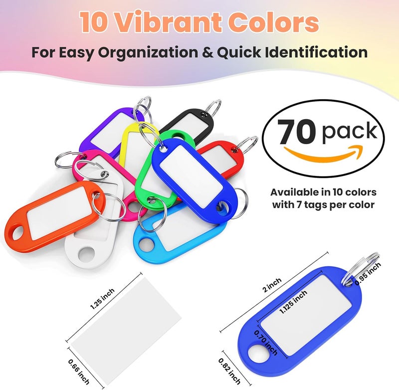 Eowllo 70 Pcs Plastic Colored Key Ring Tags with Labels - Key Tags Identifiers,Name Tags and Labels,Adapt to USB Drive,Key Chains with Label,Pets Key Id,Small Luggage - Image 2
